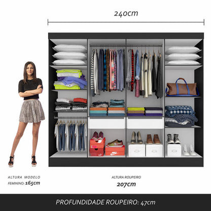 Guarda Roupa Casal Mayra 8 Portas Preto com Carvalho.