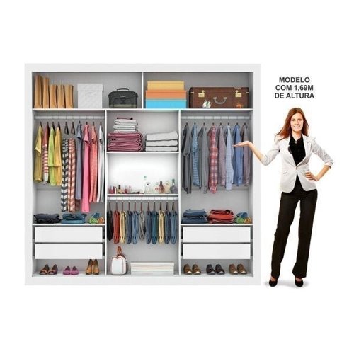 Guarda-Roupa Casal com Espelho 3 Portas de Correr Flórida Espresso Móveis Branco
