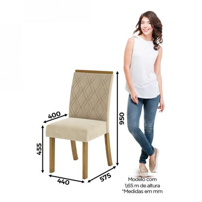Conjunto Sala de Jantar Mesa Tampo em Vidro 6 Cadeiras Katarina Espresso Móveis Nature/Off White/Linho