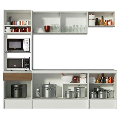 Armário de Cozinha Completa Madesa Topazio com Balcão e Tampo - Branco/Rustic