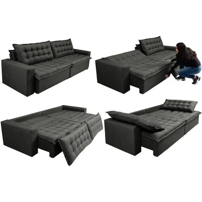 Sofá Retrátil Reclinável e Cama 2,35m Cama inBox Flex Suede Velusoft Cinza