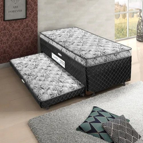 Cama Box Solteiro Baú Conjugado Ortopédico Carol Cama Auxiliar Somopar Preto Light