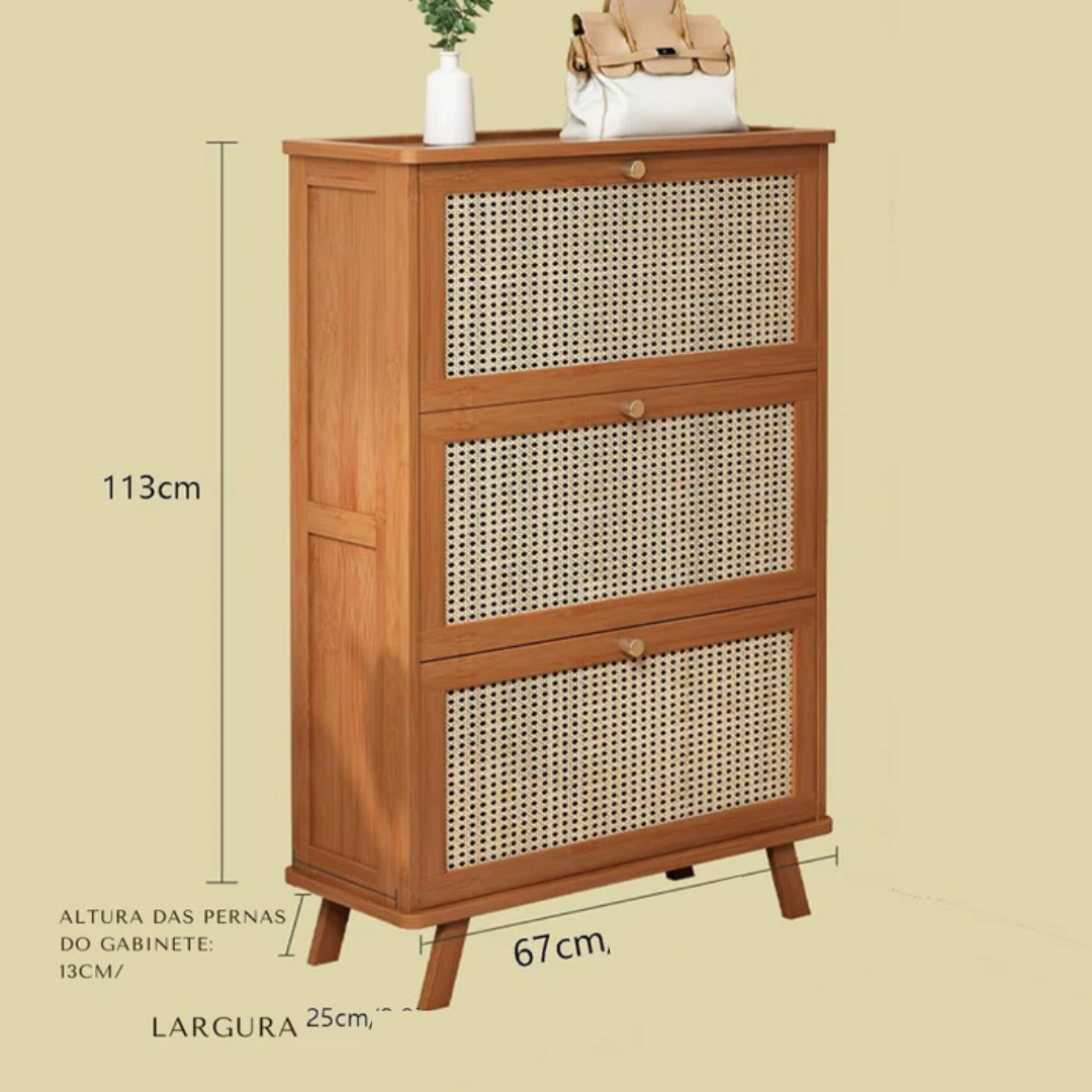 Armário de Sapatos de Bambu 3 Portas + 1 Ano de Garantia