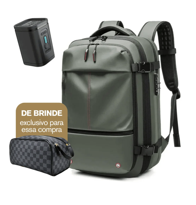 A Mochila de Viagem com Cadeado e Compressão a Vácuo Essence Trip + Brinde Necessaire