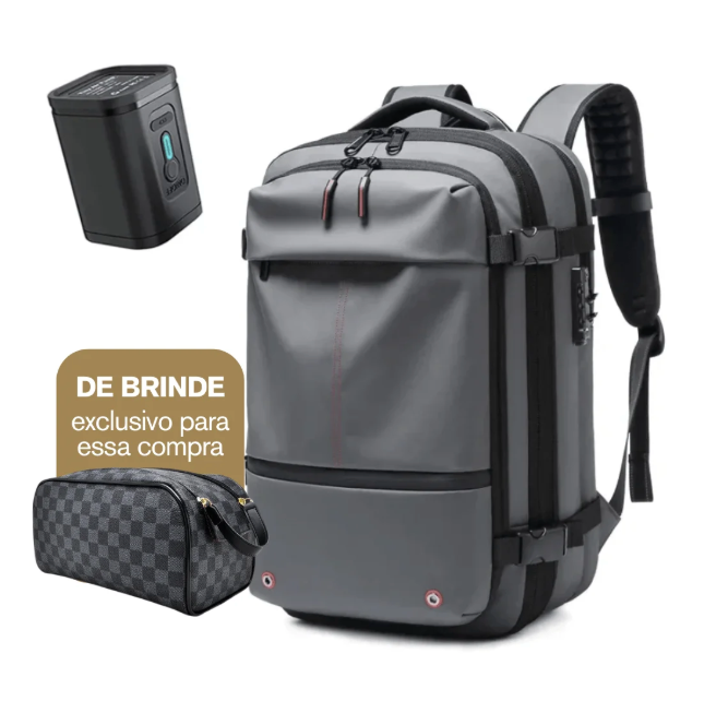 A Mochila de Viagem com Cadeado e Compressão a Vácuo Essence Trip + Brinde Necessaire
