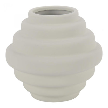 Antique White Ceramic Ribbed Vase