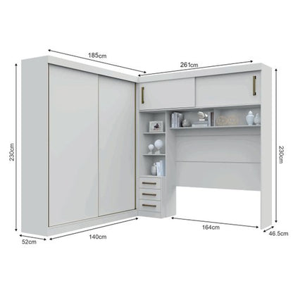 Guarda-Roupa Casal com Cabeceira Queen 4 Portas de Correr 3 Gavetas Florença Espresso Móveis Branco