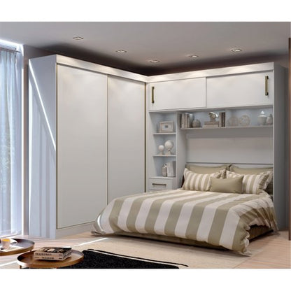 Guarda-Roupa Casal com Cabeceira Queen 4 Portas de Correr 3 Gavetas Florença Espresso Móveis Branco