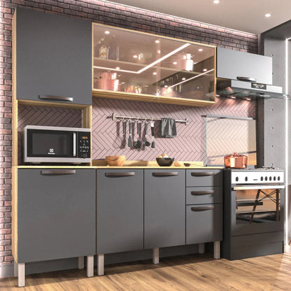 Cozinha Compacta Carol 8 Portas 2 Gavetas Carvalho/Grafite 13336 - Sallêto Móveis