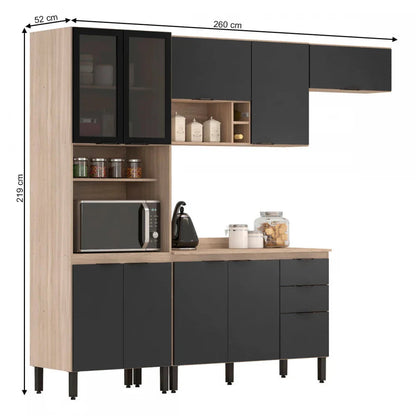 Cozinha Completa Firenze 10 Portas 2 Gavetas Avena Touch/Grafito - Demóbile