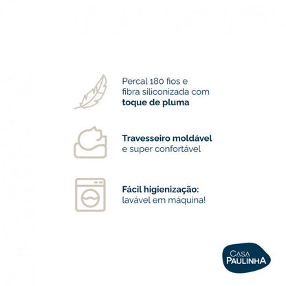 Kit 4 Travesseiro Toque de Pluma Suporte Firme Percal 180 Fios