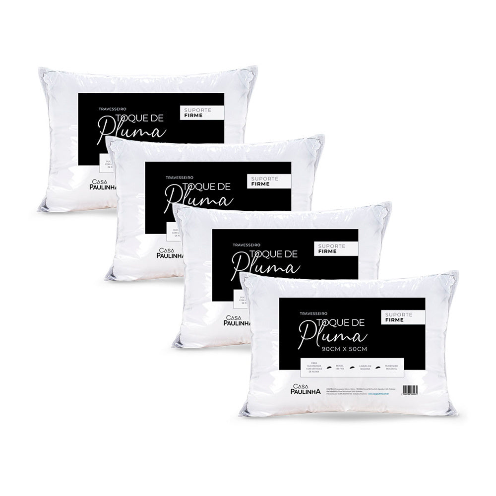 Kit 4 Travesseiro Toque de Pluma Suporte Firme Percal 180 Fios