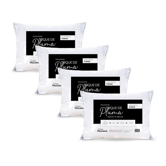 Kit 4 Travesseiro Toque de Pluma Suporte Firme Percal 180 Fios