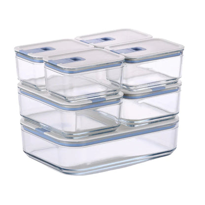 Conjunto de Potes de Vidro Herméticos Retangulares - 7 Unidades - Tampa com Alavanca - Perfect Seal