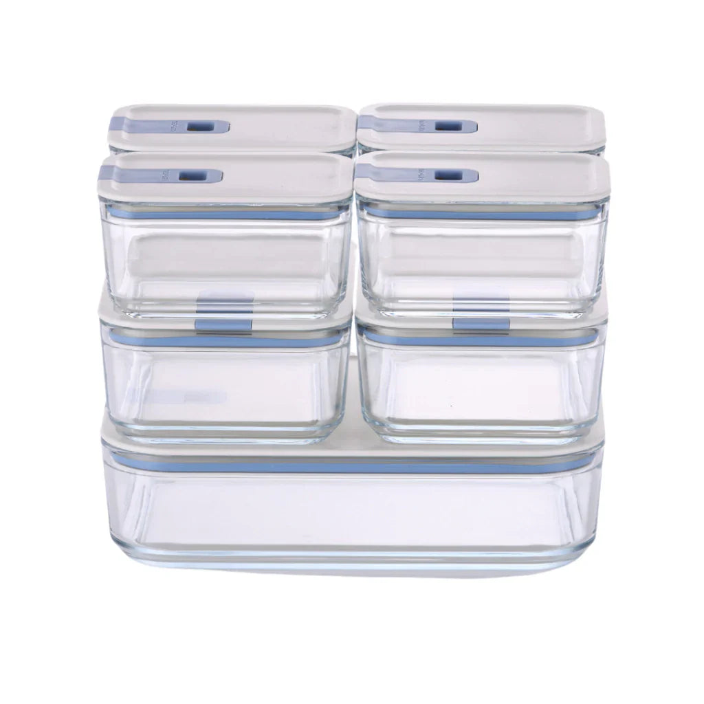 Conjunto de Potes de Vidro Herméticos Retangulares - 7 Unidades - Tampa com Alavanca - Perfect Seal