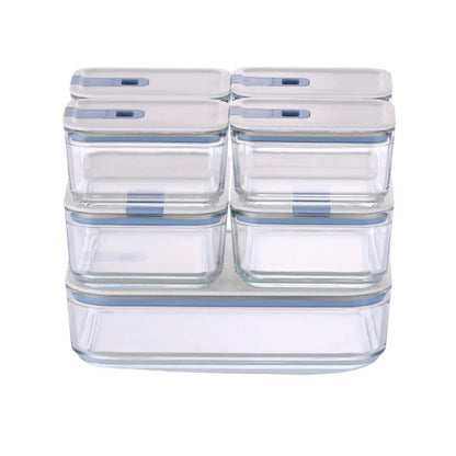 Conjunto de Potes de Vidro Herméticos Retangulares - 7 Unidades - Tampa com Alavanca - Perfect Seal